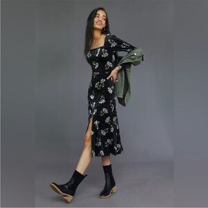 NWT ANTHROPOLOGIE HUTCH sz M Velvet black floral midi dress‎